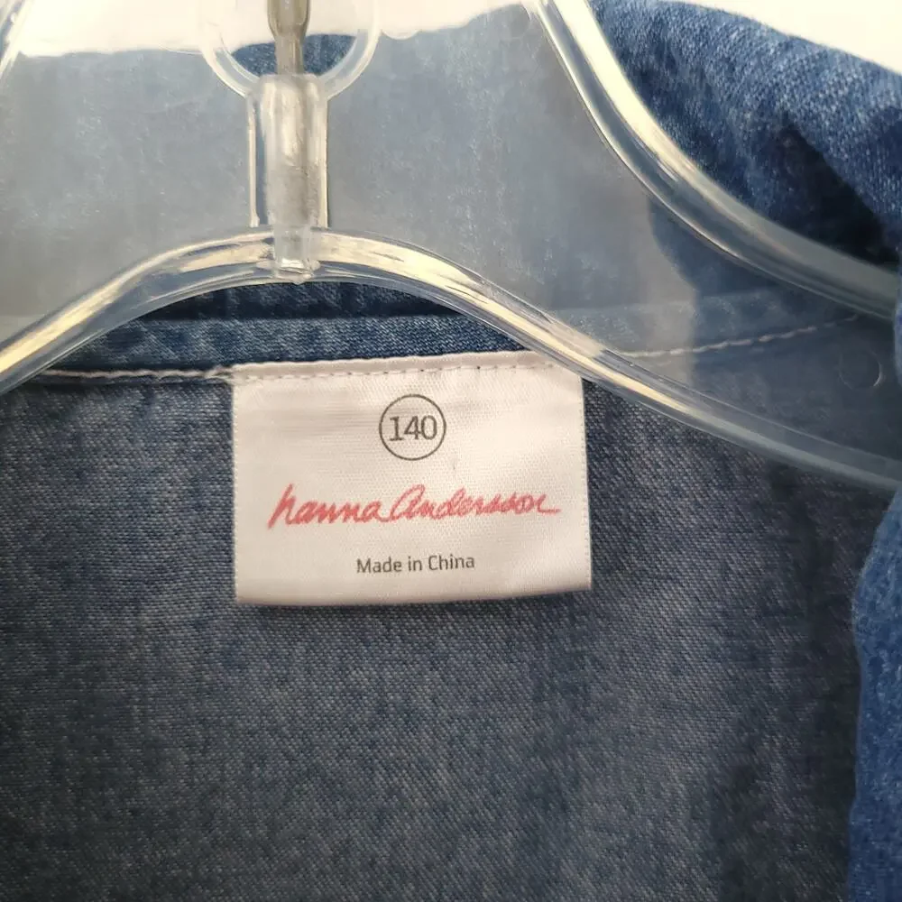 Hanna Andersson Girl Fall Denim Jacket Button Front Puff Sleeves Cotton 140